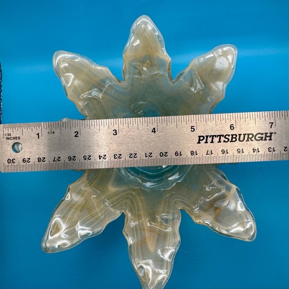 MURANO Art Glass Petal Bowl Candle Holder L7xH4" Vase Orange White Swirl Italy - Picture 7 of 7